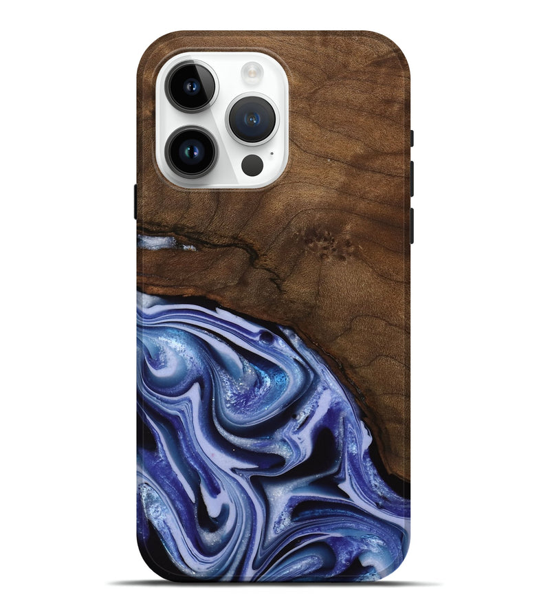 iPhone 15 Pro Max Wood Live Edge Phone Case - Livia (Blue, 742595)