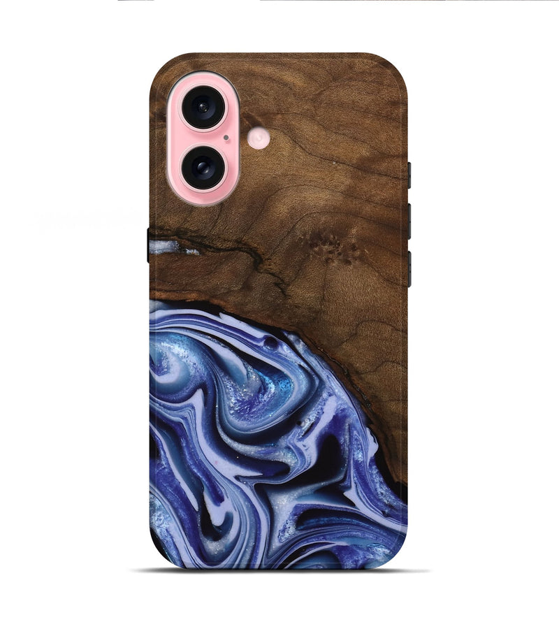 iPhone 16 Wood Live Edge Phone Case - Livia (Blue, 742595)