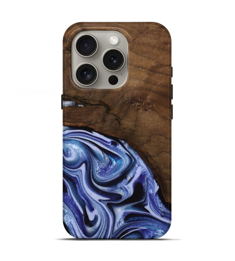 iPhone 16 Pro Wood Live Edge Phone Case - Livia (Blue, 742595)