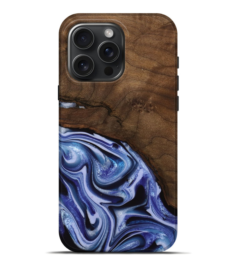 iPhone 16 Pro Max Wood Live Edge Phone Case - Livia (Blue, 742595)