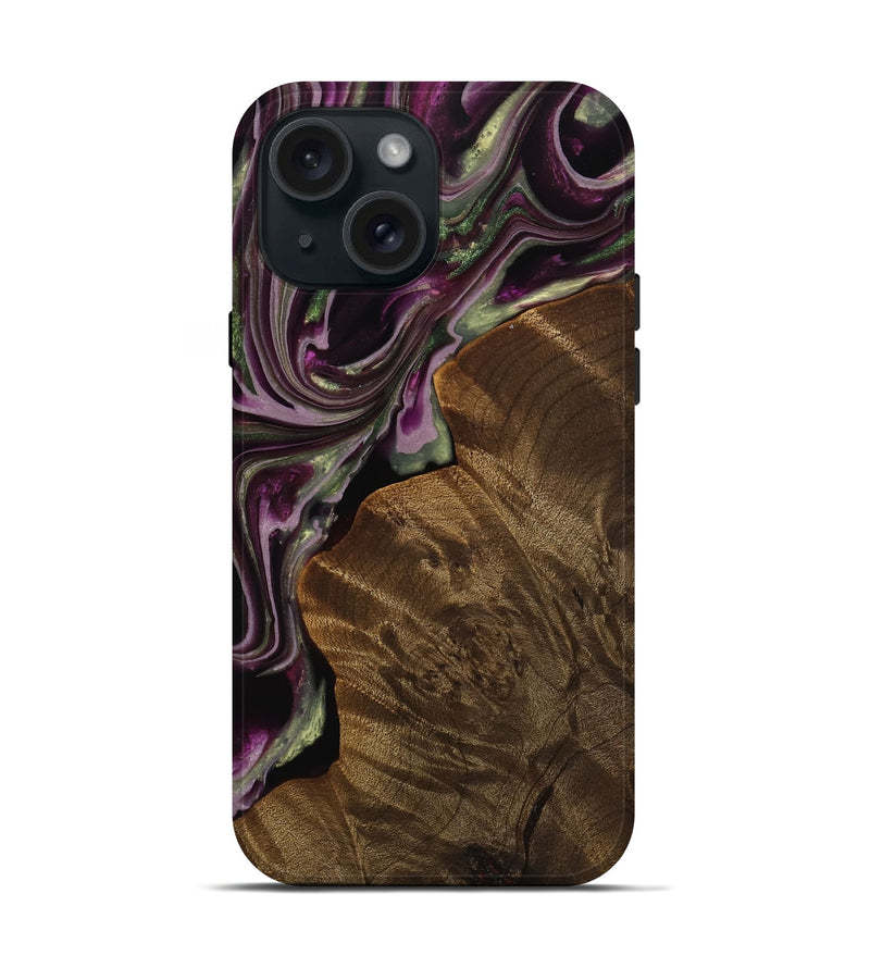 iPhone 15 Wood Live Edge Phone Case - Erinna (Purple, 742599)