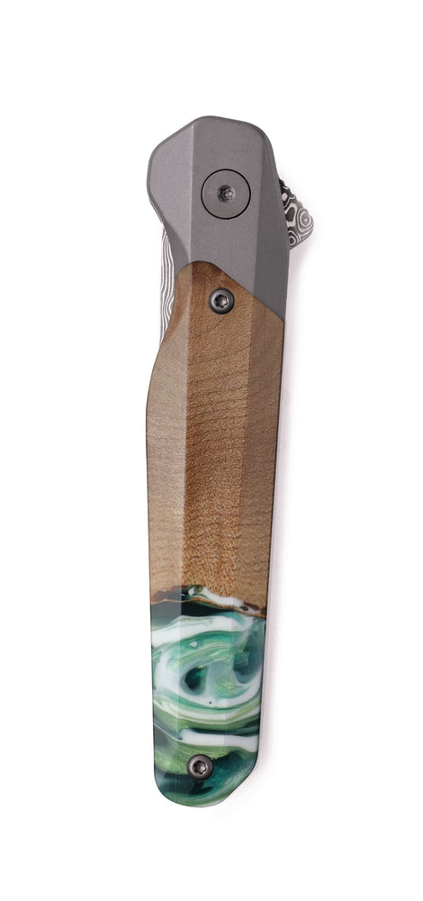 Live Edge Wood Pocket Knife - Kiana (Green, 742606)