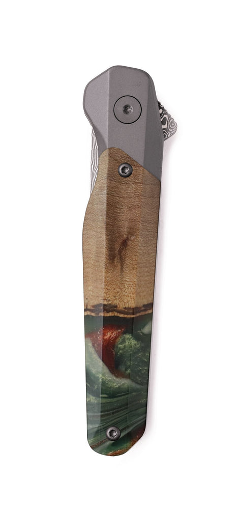 Live Edge Wood Pocket Knife - Major (Green, 742607)