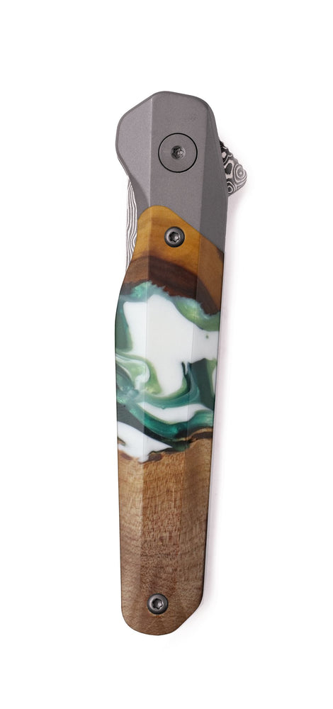 Live Edge Wood Pocket Knife - Latisha (Green, 742608)