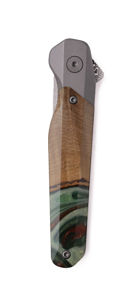 Live Edge Wood Pocket Knife - Bertha (Green, 742609)