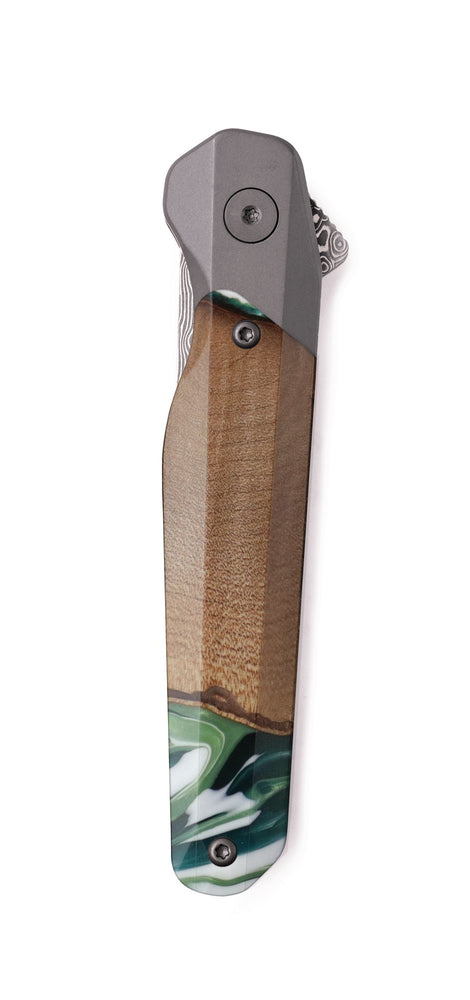 Live Edge Wood Pocket Knife - Christian (Green, 742616)