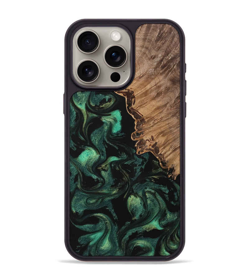 iPhone 15 Pro Max Wood Phone Case - Qiana (Green, 742854)