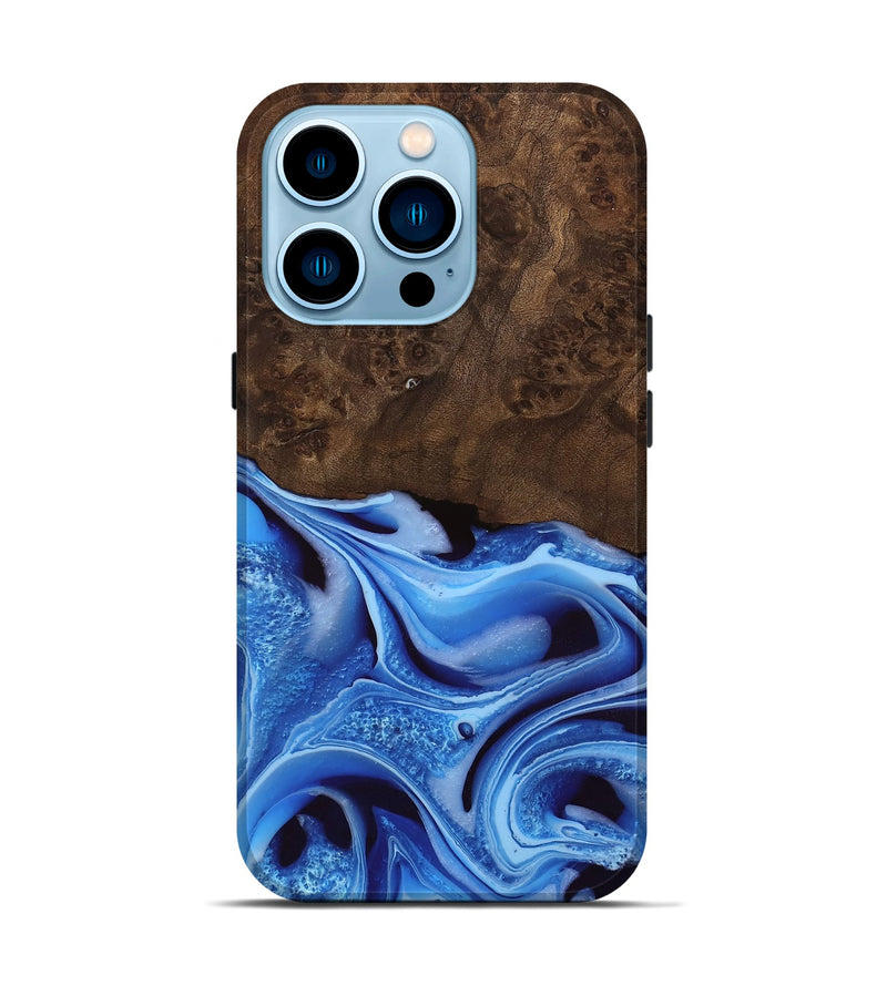 iPhone 14 Pro Wood Live Edge Phone Case - Alysa (Blue, 742955)