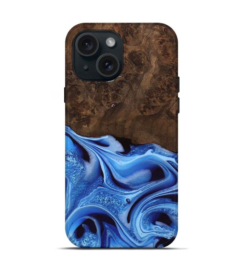 iPhone 15 Wood Live Edge Phone Case - Alysa (Blue, 742955)