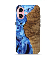 iPhone 16 Wood Live Edge Phone Case - Elysha (Blue, 742958)