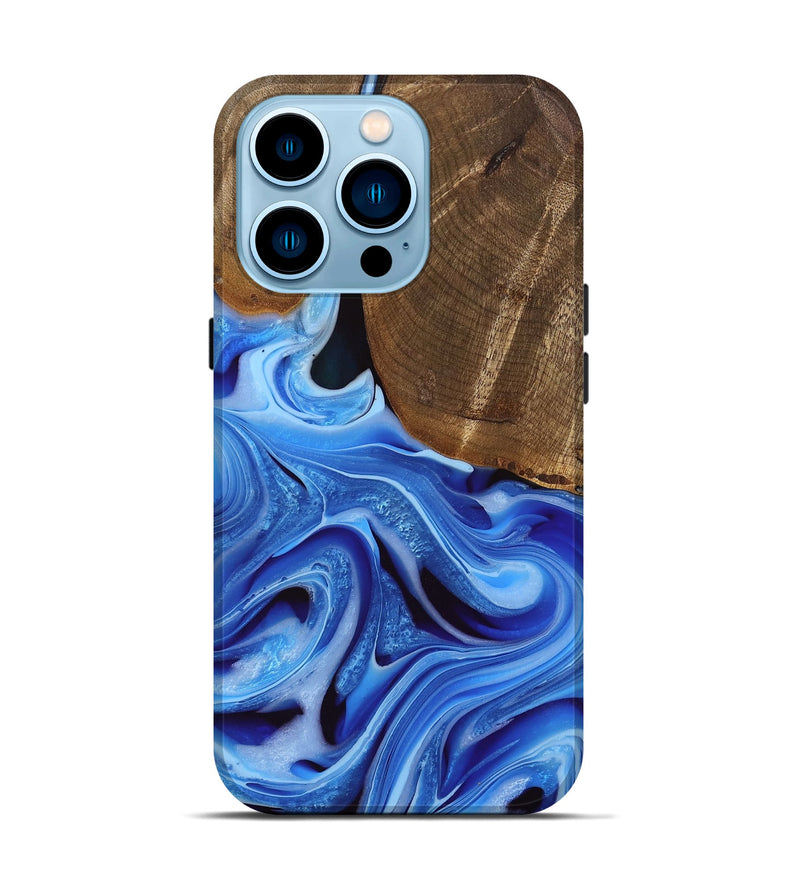 iPhone 14 Pro Wood Live Edge Phone Case - Curley (Blue, 742959)