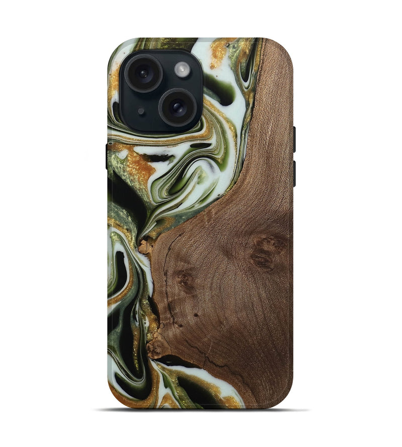 iPhone 15 Wood Live Edge Phone Case - Domingo (Black & White, 742960)