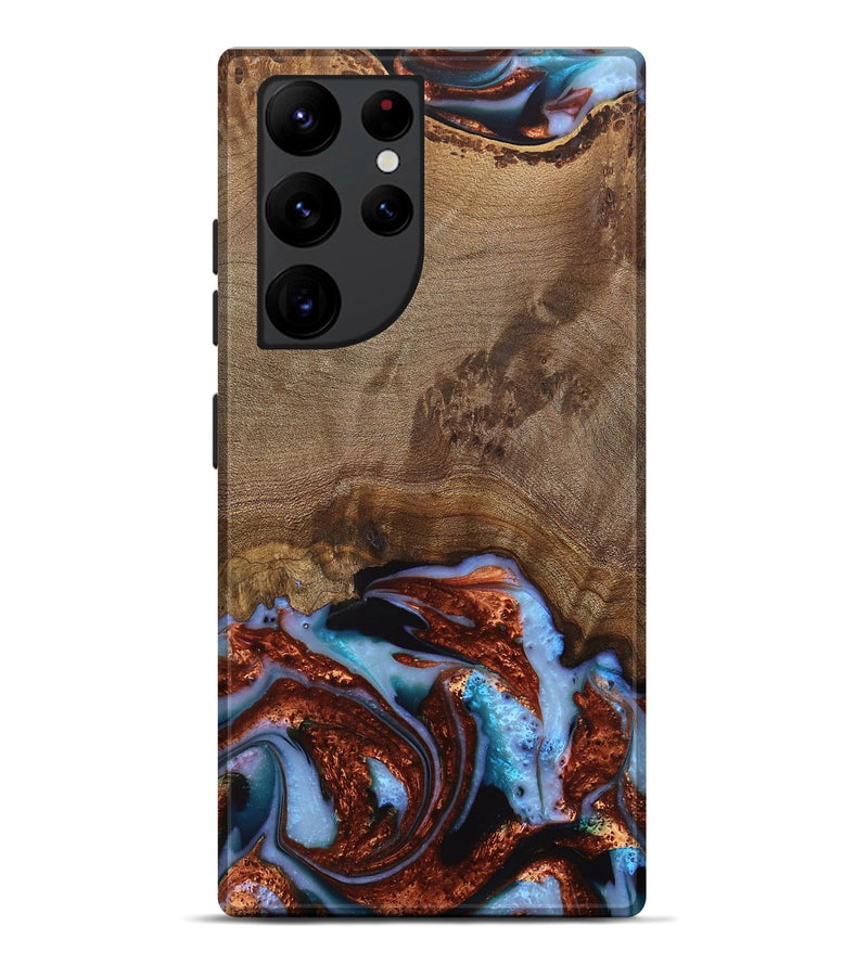 Galaxy S22 Ultra Wood Live Edge Phone Case - Andrei (Teal & Gold, 742962)