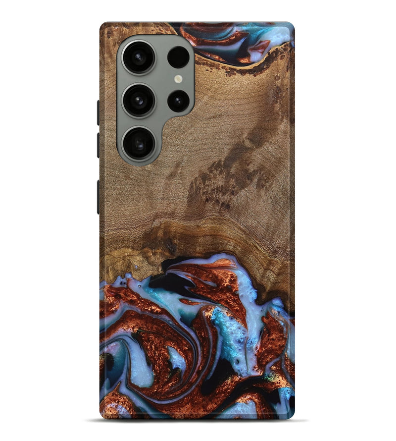 Galaxy S23 Ultra Wood Live Edge Phone Case - Andrei (Teal & Gold, 742962)