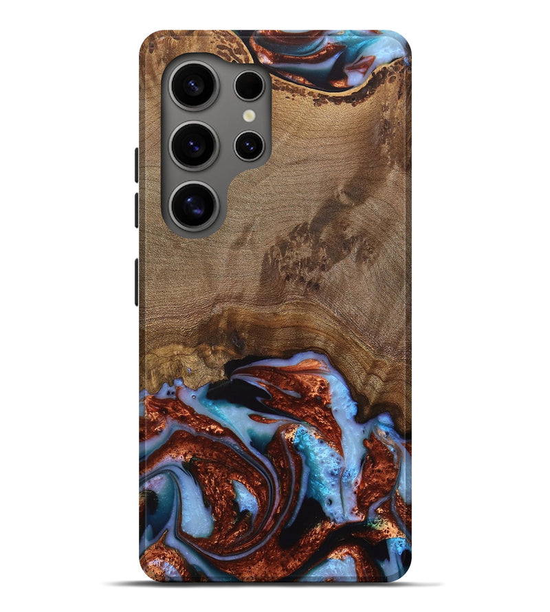 Galaxy S25 Ultra Wood Live Edge Phone Case - Andrei (Teal & Gold, 742962)