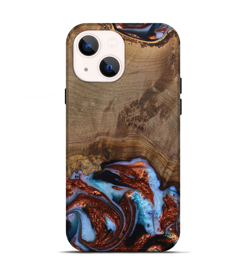 iPhone 13 Wood Live Edge Phone Case - Andrei (Teal & Gold, 742962)