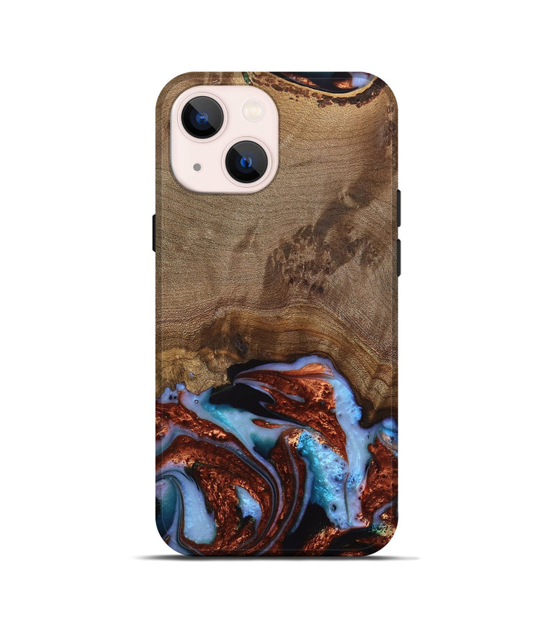 iPhone 13 mini Wood Live Edge Phone Case - Andrei (Teal & Gold, 742962)