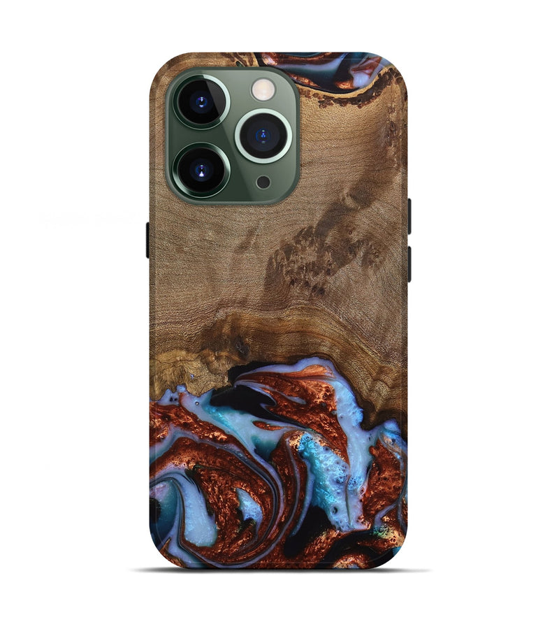 iPhone 13 Pro Wood Live Edge Phone Case - Andrei (Teal & Gold, 742962)