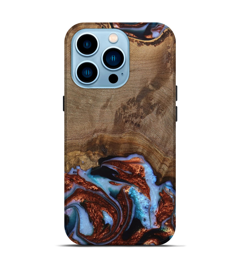 iPhone 14 Pro Wood Live Edge Phone Case - Andrei (Teal & Gold, 742962)