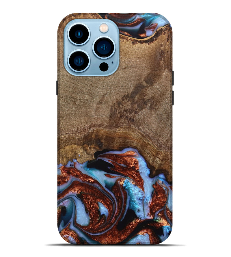 iPhone 14 Pro Max Wood Live Edge Phone Case - Andrei (Teal & Gold, 742962)