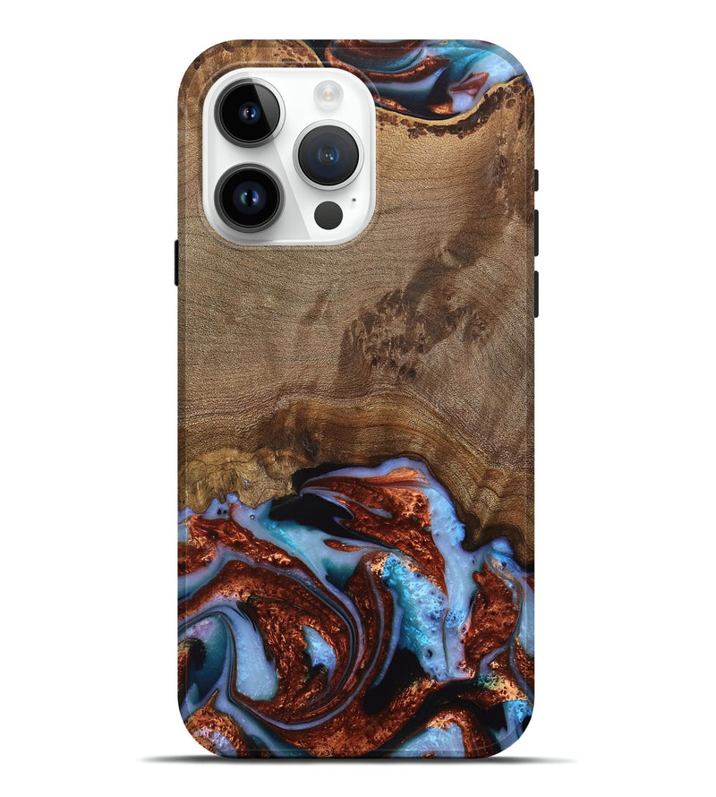 iPhone 15 Pro Max Wood Live Edge Phone Case - Andrei (Teal & Gold, 742962)