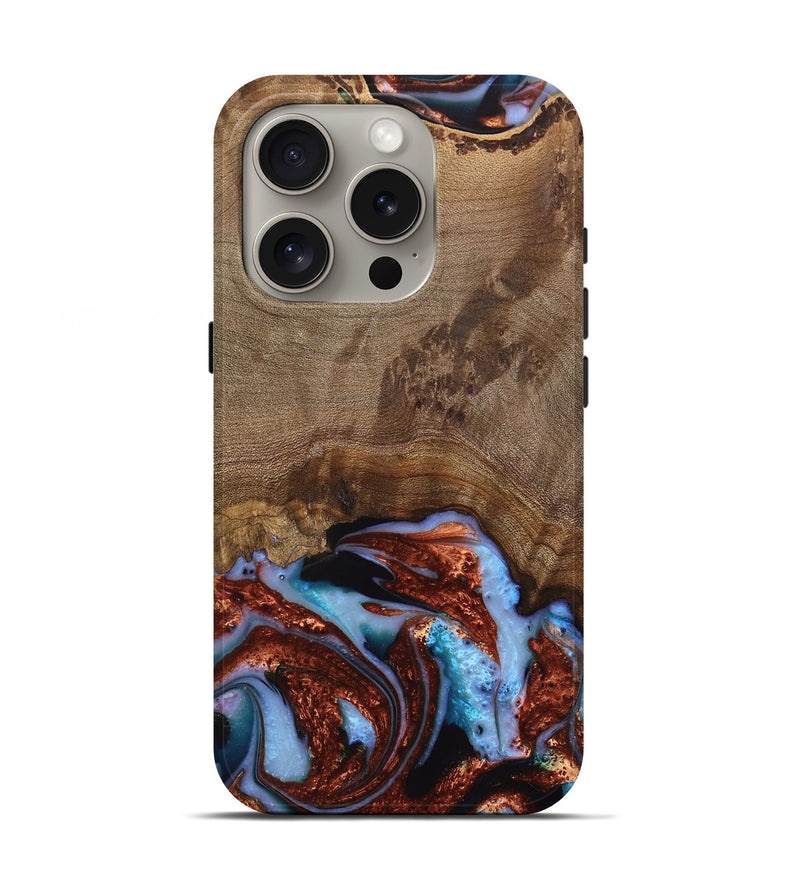 iPhone 16 Pro Wood Live Edge Phone Case - Andrei (Teal & Gold, 742962)