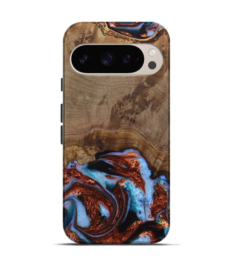 Pixel 9 Wood Live Edge Phone Case - Andrei (Teal & Gold, 742962)