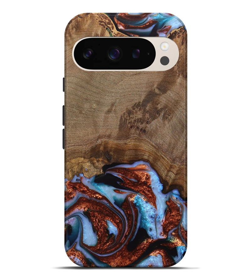 Pixel 9 Pro XL Wood Live Edge Phone Case - Andrei (Teal & Gold, 742962)