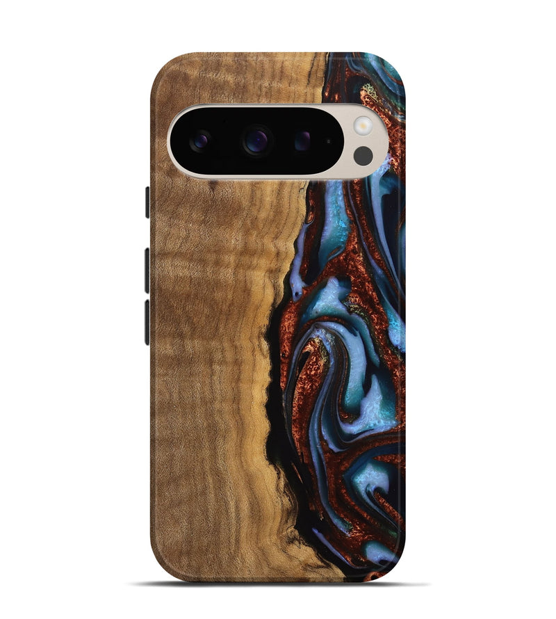 Pixel 9 Wood Live Edge Phone Case - Kemp (Teal & Gold, 742963)