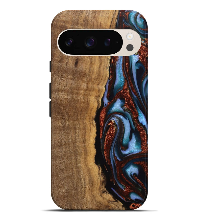 Pixel 9 Pro XL Wood Live Edge Phone Case - Kemp (Teal & Gold, 742963)