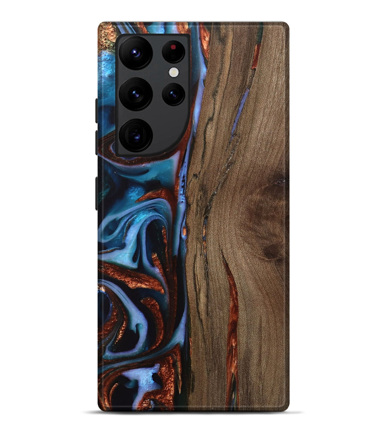 Galaxy S22 Ultra Wood Live Edge Phone Case - Ayanna (Teal & Gold, 742965)