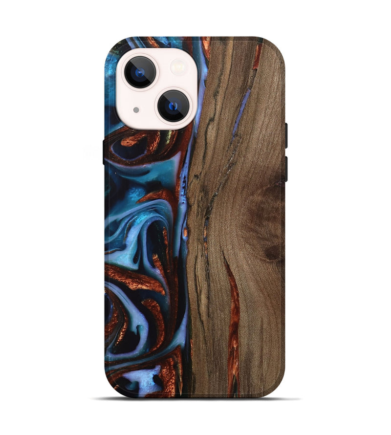 iPhone 14 Wood Live Edge Phone Case - Ayanna (Teal & Gold, 742965)