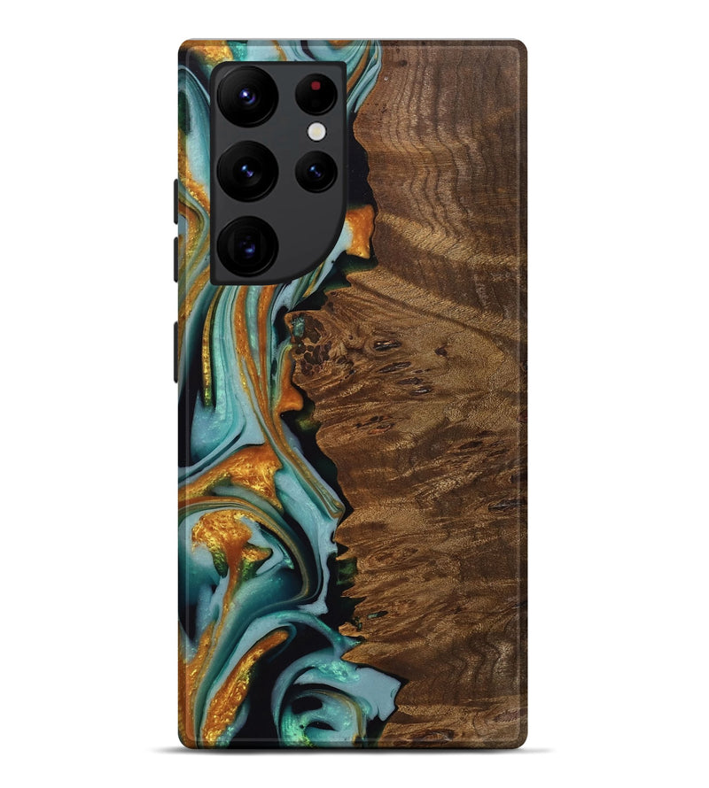 Galaxy S22 Ultra Wood Live Edge Phone Case - West (Teal & Gold, 742966)