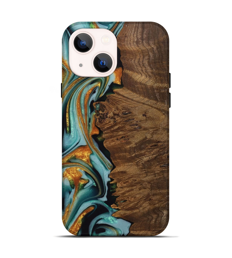 iPhone 14 Wood Live Edge Phone Case - West (Teal & Gold, 742966)