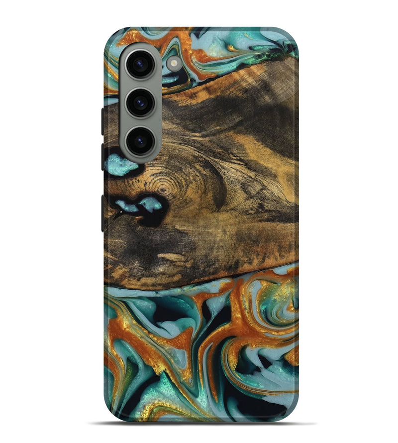 Galaxy S23 Plus Wood Live Edge Phone Case - Jasver (Teal & Gold, 742967)