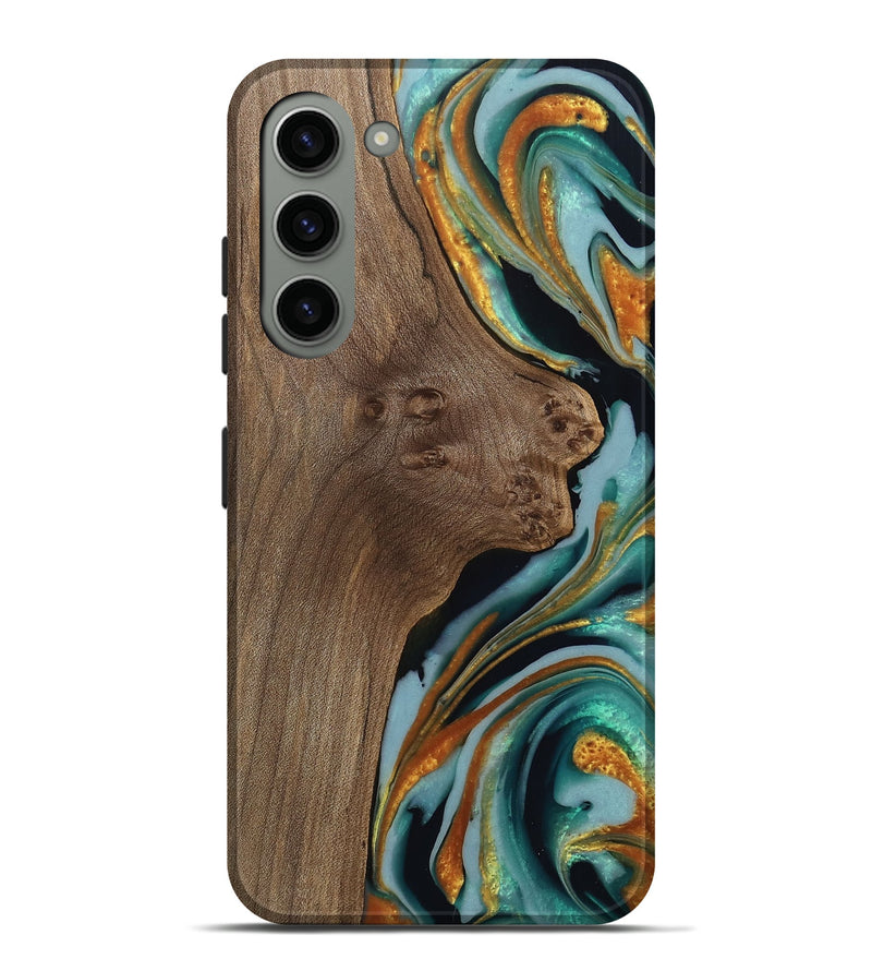 Galaxy S23 Plus Wood Live Edge Phone Case - Trevor (Teal & Gold, 742968)