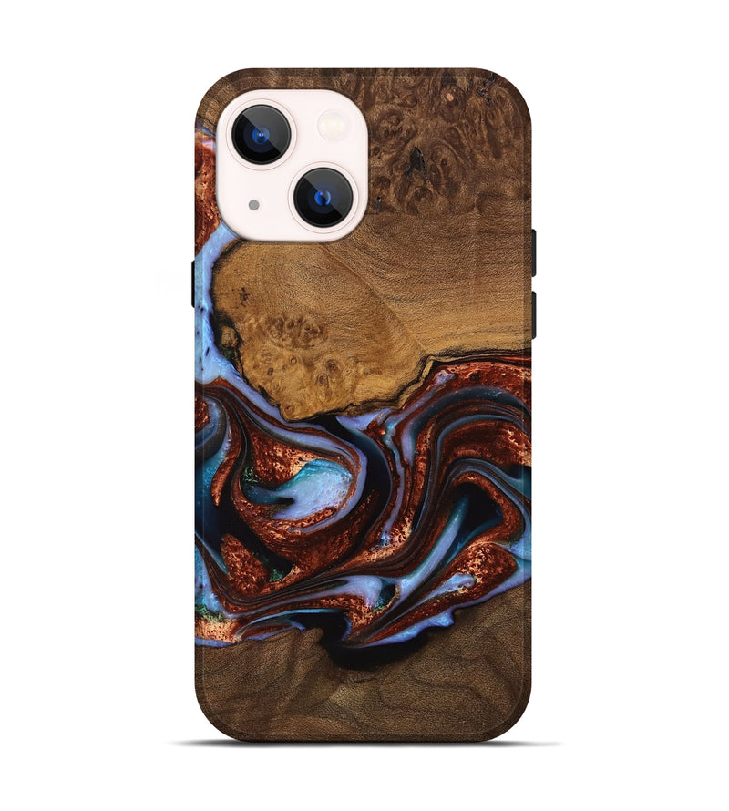 iPhone 14 Wood Live Edge Phone Case - Ankie (Teal & Gold, 742969)