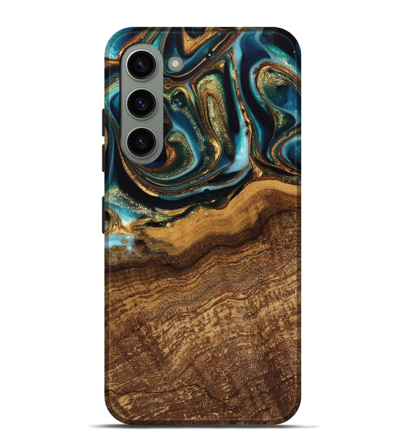 Galaxy S23 Plus Wood Live Edge Phone Case - Kaylynn (Teal & Gold, 742970)