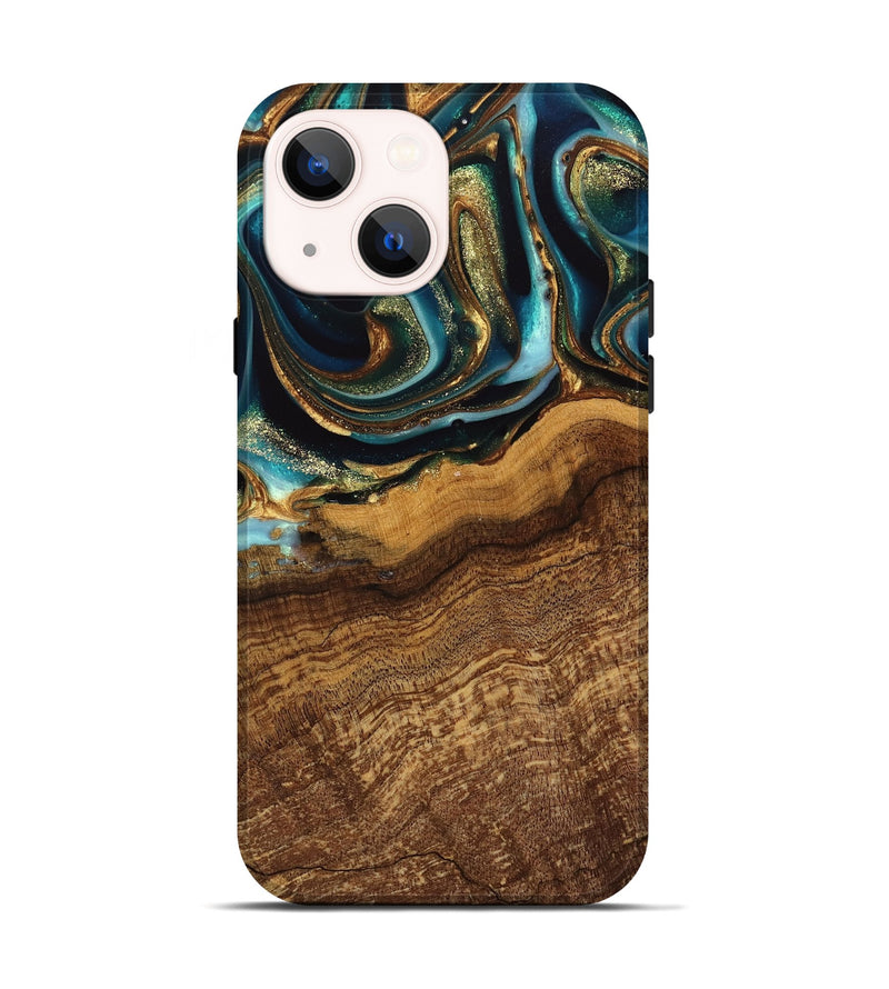 iPhone 14 Wood Live Edge Phone Case - Kaylynn (Teal & Gold, 742970)