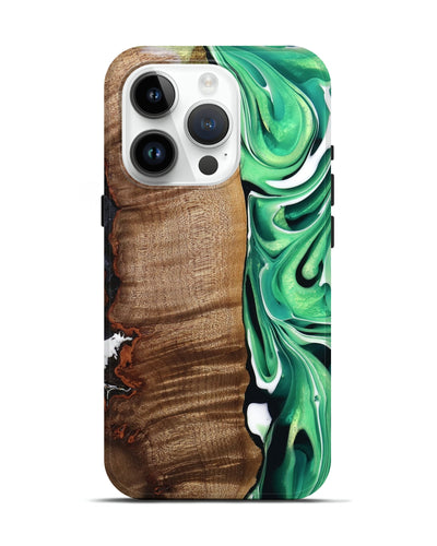 iPhone 15 Pro Wood Live Edge Phone Case - Larissa (Green, 742971)