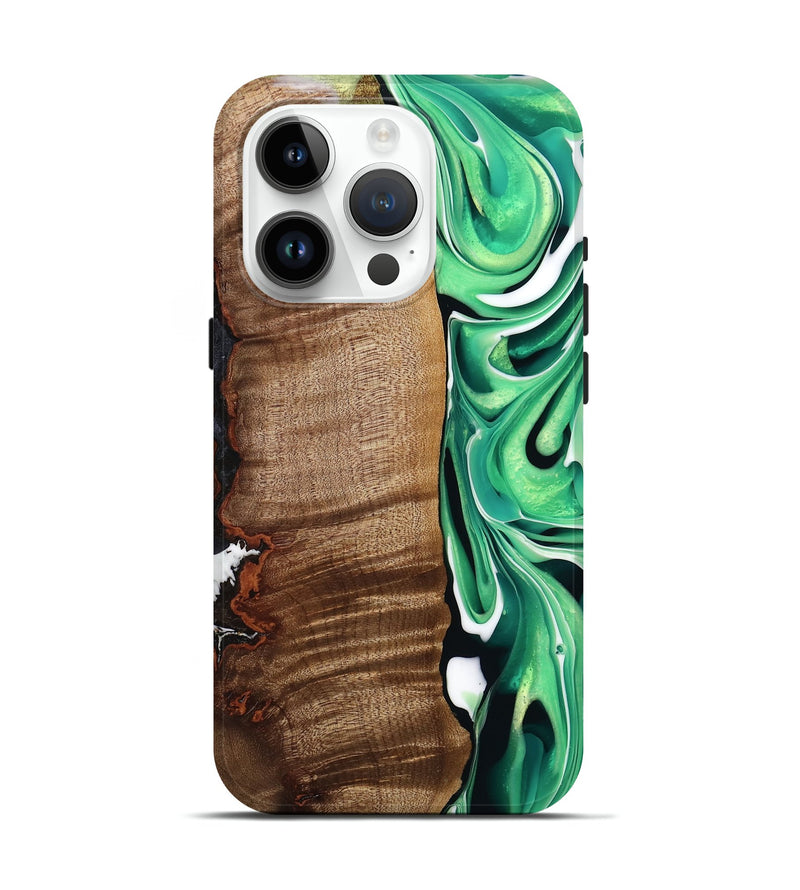 iPhone 15 Pro Wood Live Edge Phone Case - Larissa (Green, 742971)