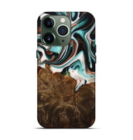 iPhone 13 Pro Wood Live Edge Phone Case - Ulla (Teal & Gold, 742972)