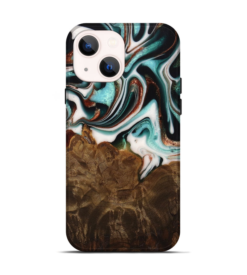 iPhone 14 Wood Live Edge Phone Case - Ulla (Teal & Gold, 742972)