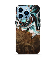 iPhone 14 Pro Wood Live Edge Phone Case - Ulla (Teal & Gold, 742972)