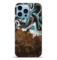 iPhone 14 Pro Max Wood Live Edge Phone Case - Ulla (Teal & Gold, 742972)