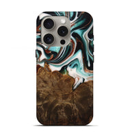 iPhone 16 Pro Wood Live Edge Phone Case - Ulla (Teal & Gold, 742972)