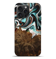 iPhone 16 Pro Max Wood Live Edge Phone Case - Ulla (Teal & Gold, 742972)