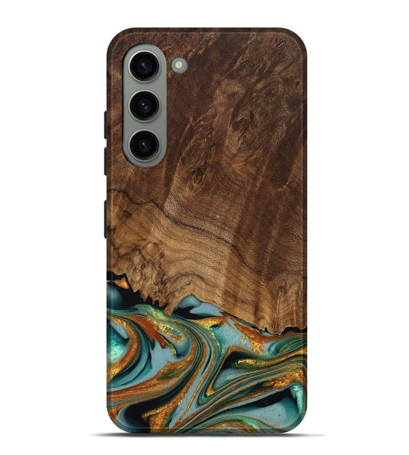 Galaxy S23 Plus Wood Live Edge Phone Case - Huong (Teal & Gold, 742973)