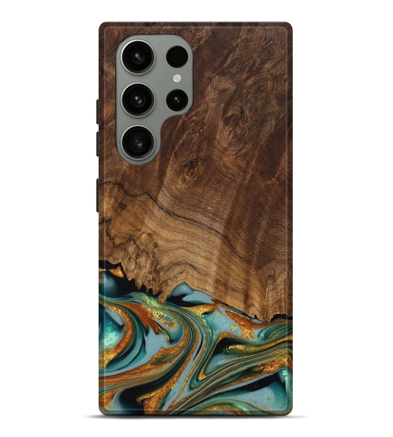 Galaxy S23 Ultra Wood Live Edge Phone Case - Huong (Teal & Gold, 742973)