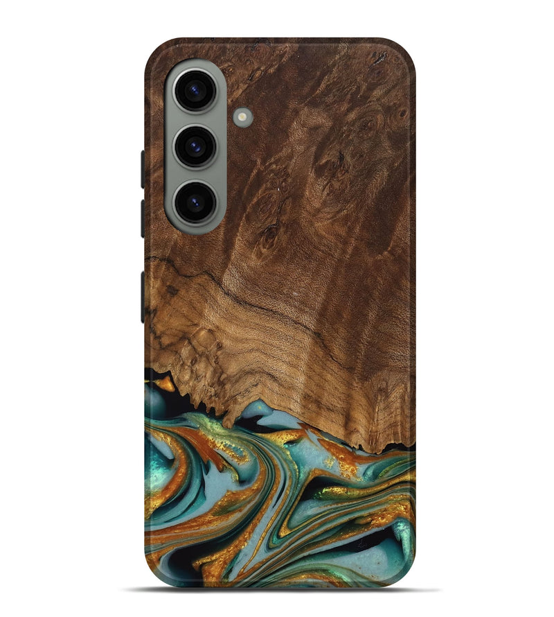 Galaxy S24 Plus Wood Live Edge Phone Case - Huong (Teal & Gold, 742973)